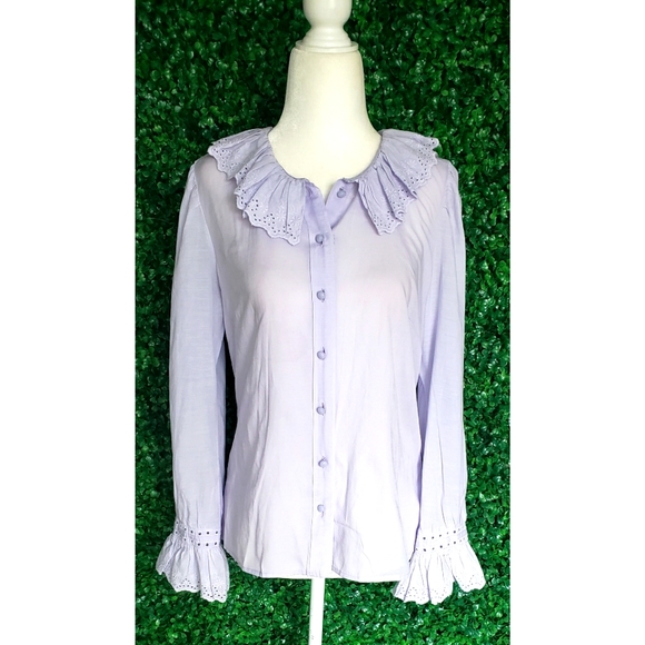 28. J.Crew Embroidered ruffle-collar top with eyelet - Picture 3 of 6